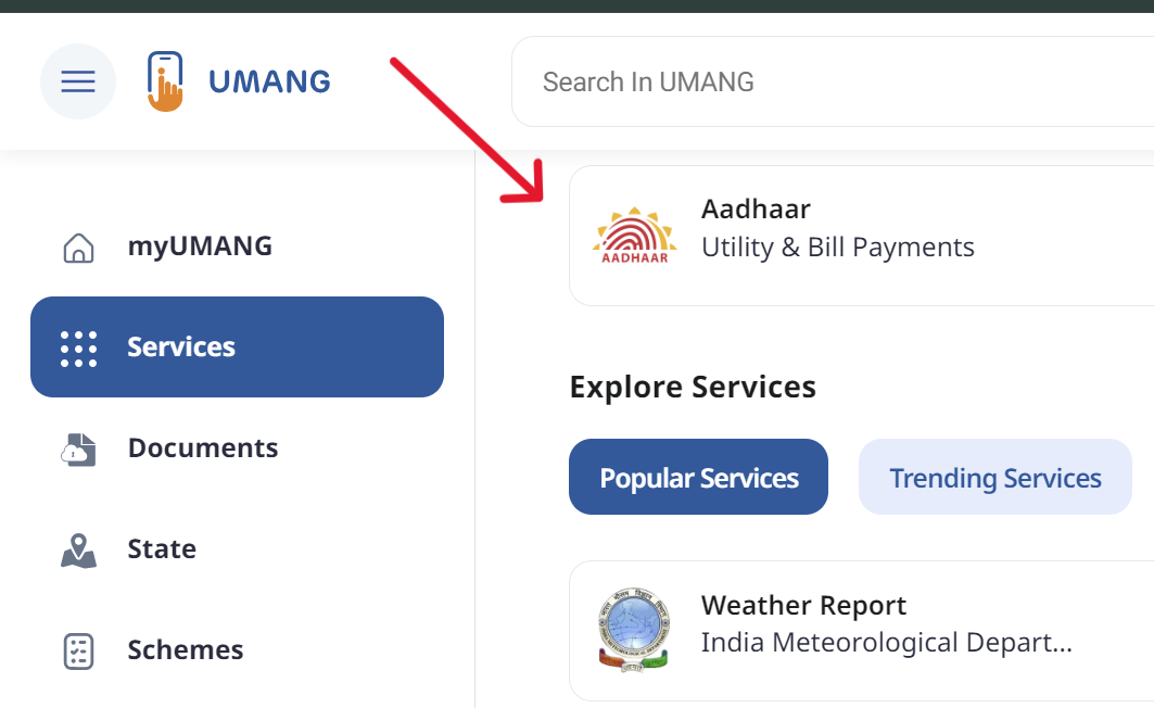 Aadhaar Services on UMANG